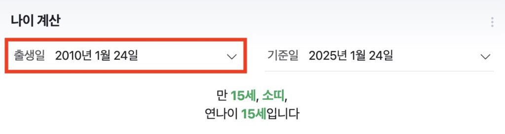 2025년 만 15세 생년월일